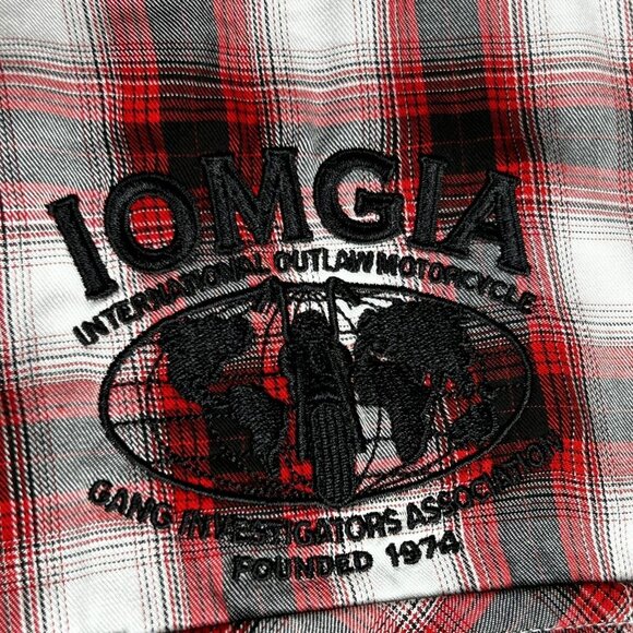 Dixxon Shirt Mens Large Red Black Plaid Hollywood IOMGIA Short Sleeve Button Up - Picture 4 of 13